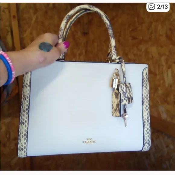 Coach Zoe Carryall Leather with Exotic Snake Skin Details W/ Lock and Key - Picture 7 of 14